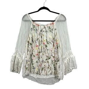 Tempo Paris Floral Embroidered Blouse - White Size Small